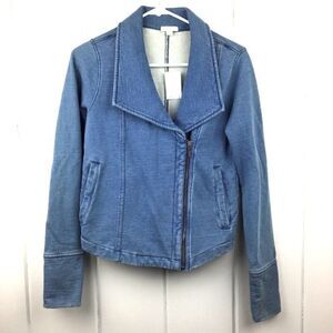 ‎Gap Moto Jacket NWT Blue Distressed Cotton Moto Jacket, Size Small